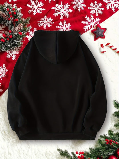 Christmas Snowman Print Hoodie, Drawstring Casual Hooded Sweatshirt For Fall & Spring, Women's Clothing