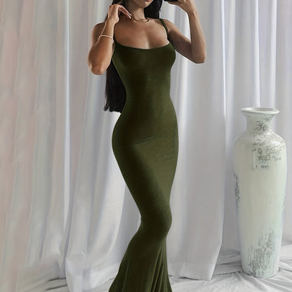 vlovelaw  Solid Spaghetti Strap Dress, Sexy Sleeveless Bodycon Maxi Dress, Women's Clothing