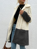 vlovelaw  Women's Color Matching Lapel Double-Sided Velvet Large Pocket Jacket Sweater