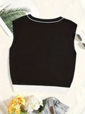 vlovelaw  Elegant V Neck Crop Knitted Vest, Sleeveless Sweater For Spring & Fall, Women's Clothing