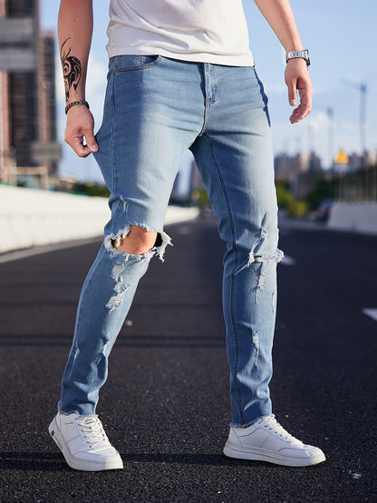 vlovelawMen's Casual Ripped Skinny Jeans, Chic Street Style Medium Stretch Jeans