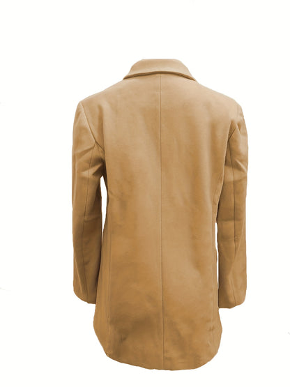 Double Breasted Lapel Blazer, Casual Solid Long Sleeve Outerwear, Women's Clothing