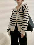 vlovelaw Long Sleeve Striped Cardigan, Zip Up Casual Sweater, Women's Clothing