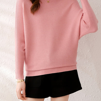 Solid Batwing Sleeve Knit Sweater, Casual Boat Neck Sweater For Spring & Fall, Women's Clothing