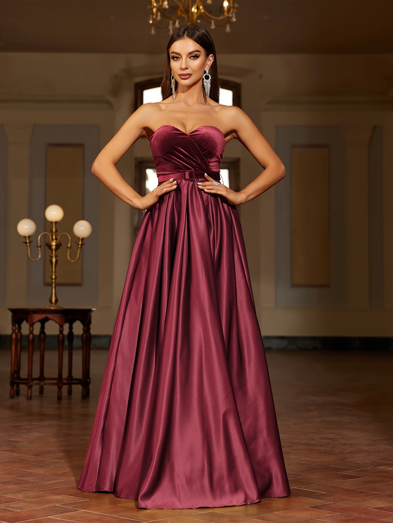 vlovelaw  Solid Floor Length Tube Dress, Elegant Sleeveless Dress For Party & Banquet, Women's Clothing