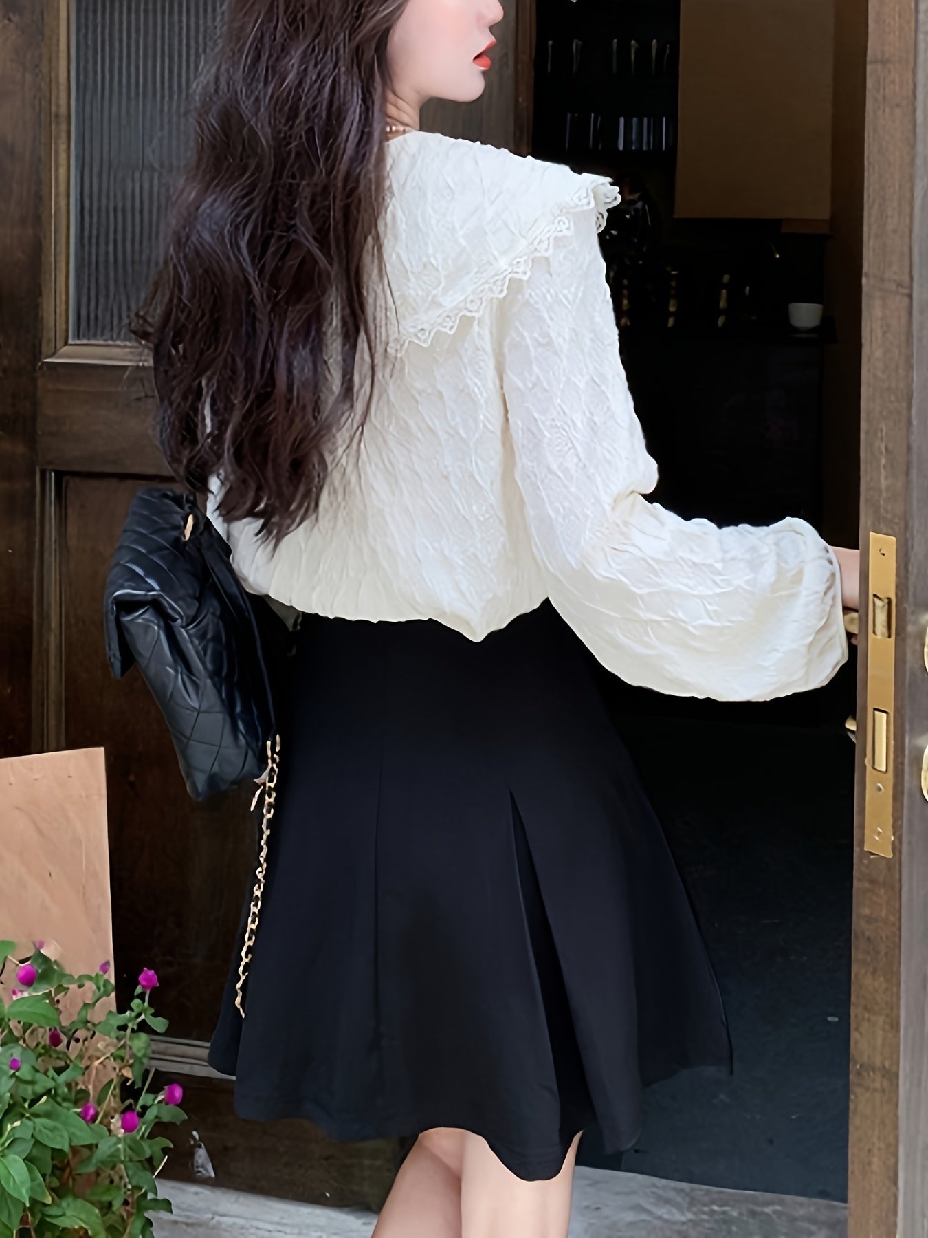 vlovelaw Bow Decor Sailor Collar Blouse, Sweet Long Sleeve Blouse For Spring & Fall, Women's Clothing