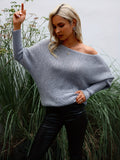 vlovelaw Solid Boat Neck Knit Sweater, Casual Long Sleeve Versatile Sweater, Women's Clothing