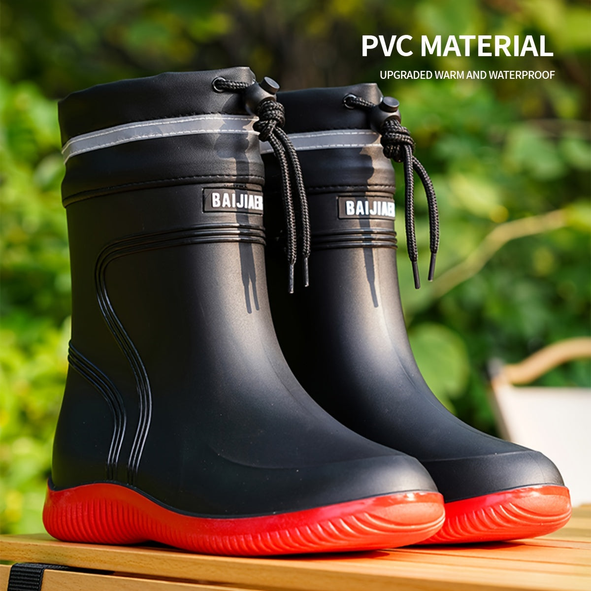 Men's Solid Color Slip On Waterproof Rain Boots, Comfy Non Slip Durable Casual Platform Water Shoes For Men's Rainy Day Outdoor