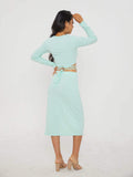 Solid Casual Two-piece Set, Tie Back Cropped Tops & Bag Hip Split Skirts Outfits, Women's Clothing
