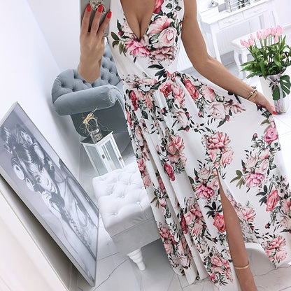 vlovelaw  Vintage Floral Print Dress, Casual Surplice Neck Sleeveless Party Dress, Women's Clothing
