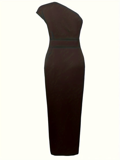 vlovelaw  Split One Shoulder Solid Dress, Elegant Sleeveless Dress For Party & Banquet, Women's Clothing