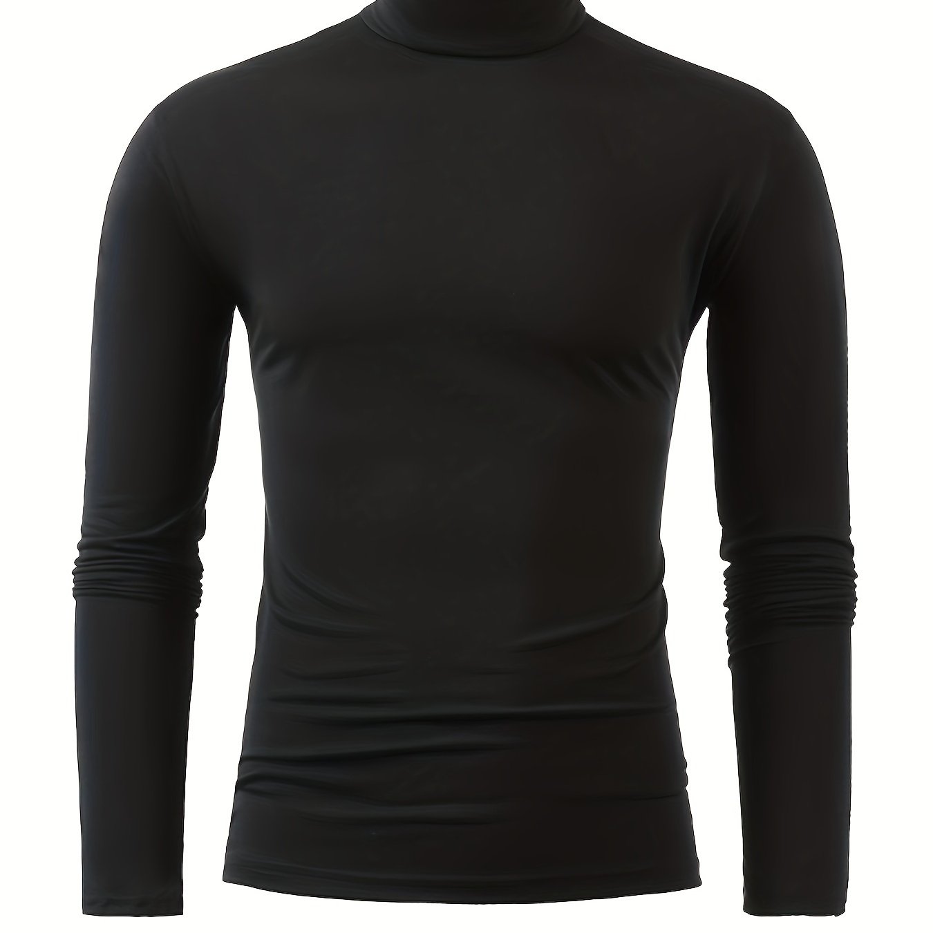 vlovelaw  Men's Stylish Solid Tee, Casual Breathable Long Sleeve Turtle Neck Top For City Walk Street Hanging Outdoor Activities