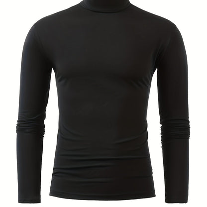 vlovelaw  Men's Stylish Solid Tee, Casual Breathable Long Sleeve Turtle Neck Top For City Walk Street Hanging Outdoor Activities