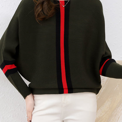 Color Block Boat Neck Knit Sweater, Elegant Long Sleeve Sweater, Women's Clothing