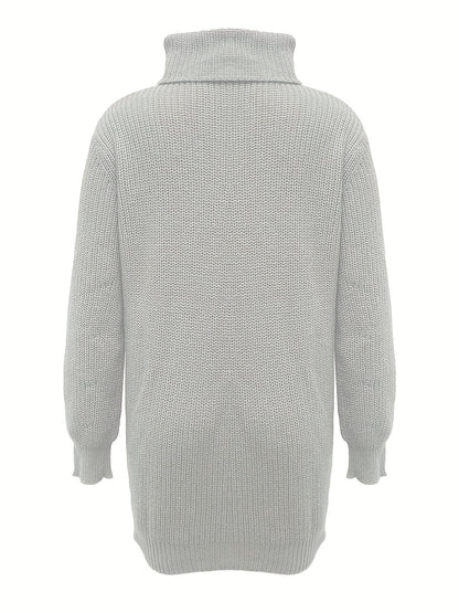 Solid Turtle Neck Baggy Knitted Dress, Casual Long Sleeve Dress For Fall & Winter, Women's Clothing