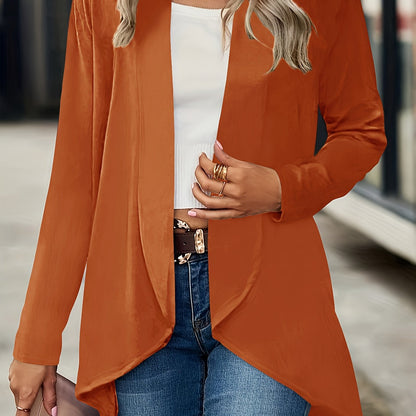 vlovelaw Casual Open Front Solid Cardigan, Long Sleeve Cardigan For Spring & Fall, Women's Clothing