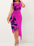 vlovelaw  Floral Print Twist Dress, Elegant Asymmetrical Sleeveless Dress, Women's Clothing