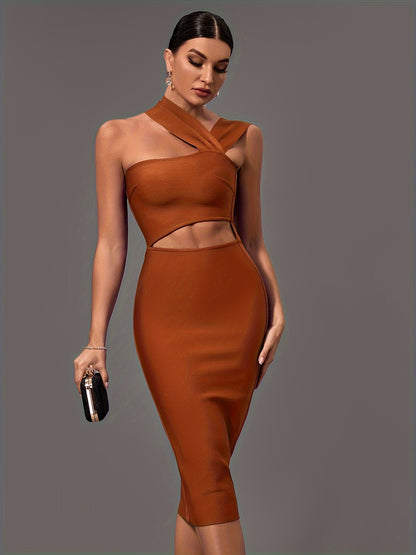 vlovelaw  Cut Out Asymmetrical Dress, Sexy Bodycon Sleeveless Dress, Women's Clothing