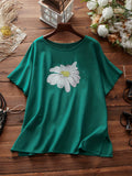 Plus Size Casual Top, Women's Plus Flower Print Short Sleeve Round Neck T-shirt