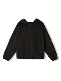 Solid Teddy Hooded Jacket, Casual Zip Up Long Sleeve Outerwear, Women's Clothing