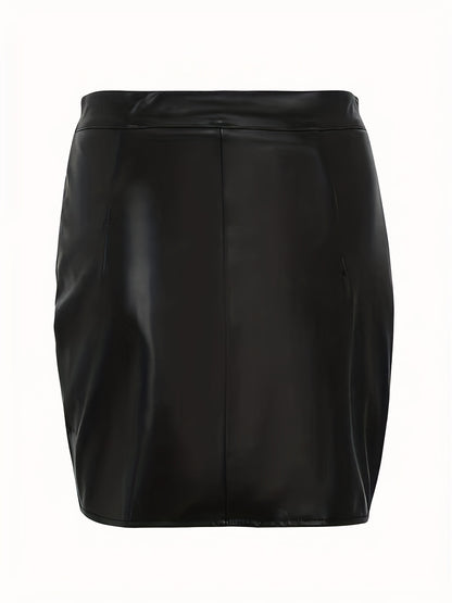 vlovelaw  PU Leather Bodycon Pencil Skirts, Side Split Casual Mini Skirts For Spring, Women's Clothing