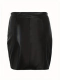 vlovelaw  PU Leather Bodycon Pencil Skirts, Side Split Casual Mini Skirts For Spring, Women's Clothing