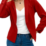 Elegant Solid Long Sleeve Blazer, Open Front Lapel Blazer, Elegant & Stylish Tops For Office & Work, Women's Clothing