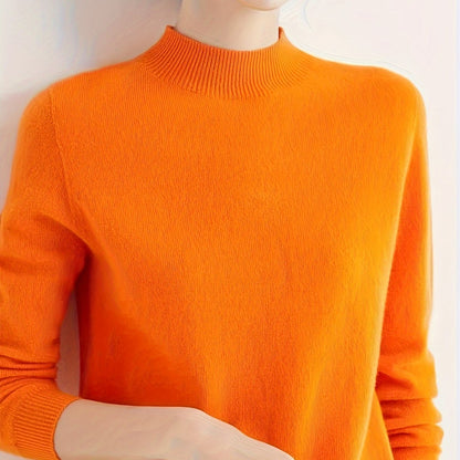 vlovelaw  Solid Stand Collar Knit Sweater, Casual Long Sleeve Sweater For Spring & Fall, Women's Clothing