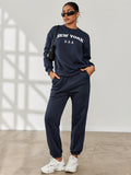 Casual Workout Two-piece Set, Letter Print Long Sleeve Sweatshirt & Solid Jogger Pants Outfits, Women's Clothing