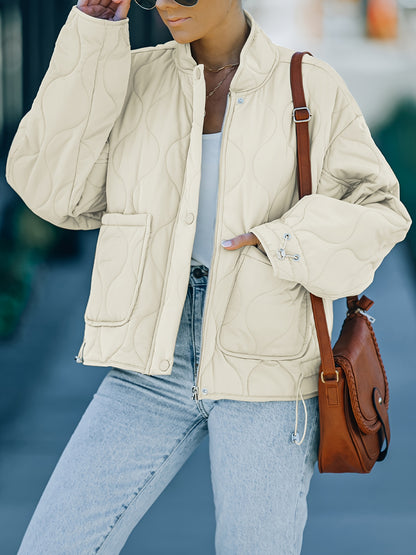 vlovelaw  Zip Up Pocket Front Coat, Casual Long Sleeve Winter Warm Outerwear, Women's Clothing
