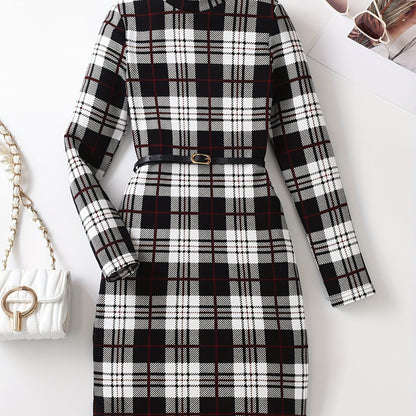 Vintage Girls' Plaid Turtleneck Long Sleeve Dress Kids Clothes For Fall Party