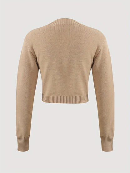 vlovelaw  Solid Button Front Knit Cardigan, Casual Long Sleeve Crop Sweater, Women's Clothing