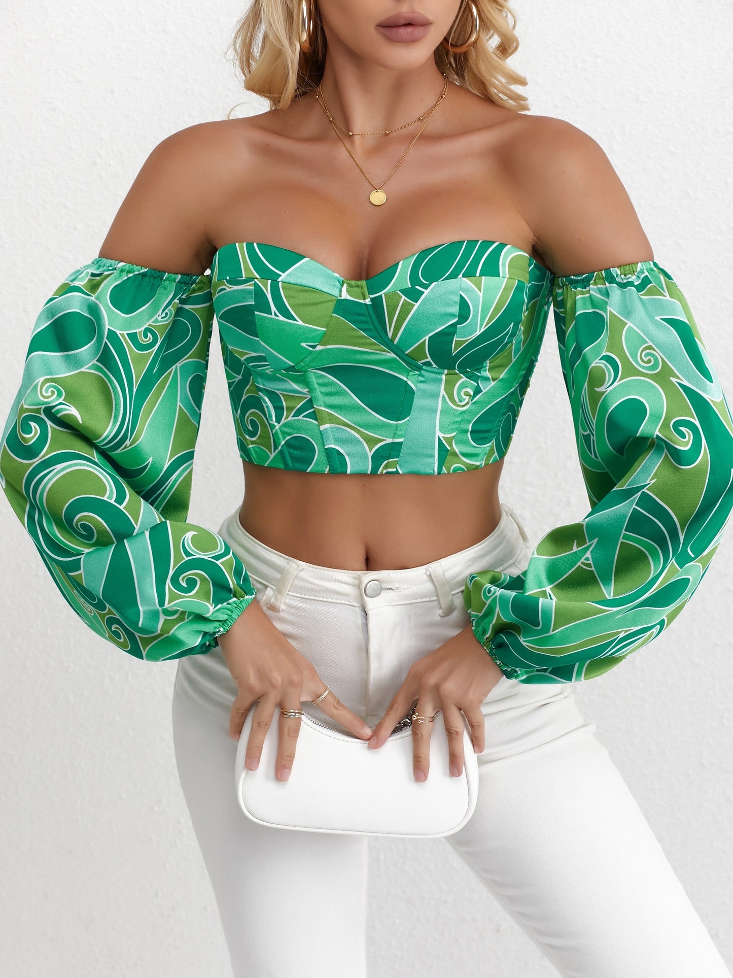 vlovelaw  Floral Print Off Shoulder Crop Blouse, Vintage Cross Tie Back Blouse For Spring & Fall, Women's Clothing