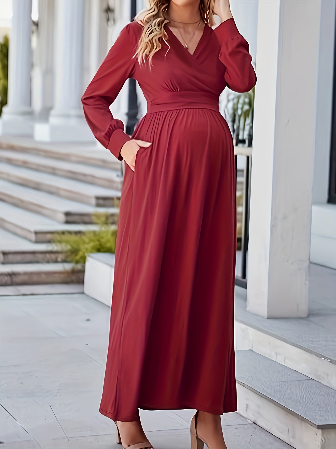 vlovelaw  Women's Maternity V Neck Slim Fit Dress For Party, Pregnant Women's Clothing