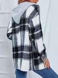 vlovelaw  Plaid Print Hooded Shirt, Casual Drawstring Long Sleeve Shirt, Women's Clothing
