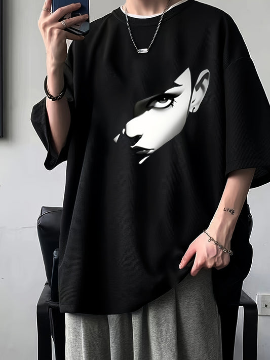 vlovelaw  Figure Print Casual Short Sleeve Top, Round Neck Sports T-shirt, Women's Activewear