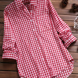 Gingham Print Classic Shirt, Vintage Button Front Long Sleeve Shirt With A Collar, Women's Clothing