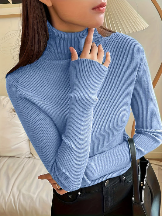 vlovelaw Solid Color Turtleneck Sweater, Casual Long Sleeve Sweater For Fall & Winter, Women's Clothing