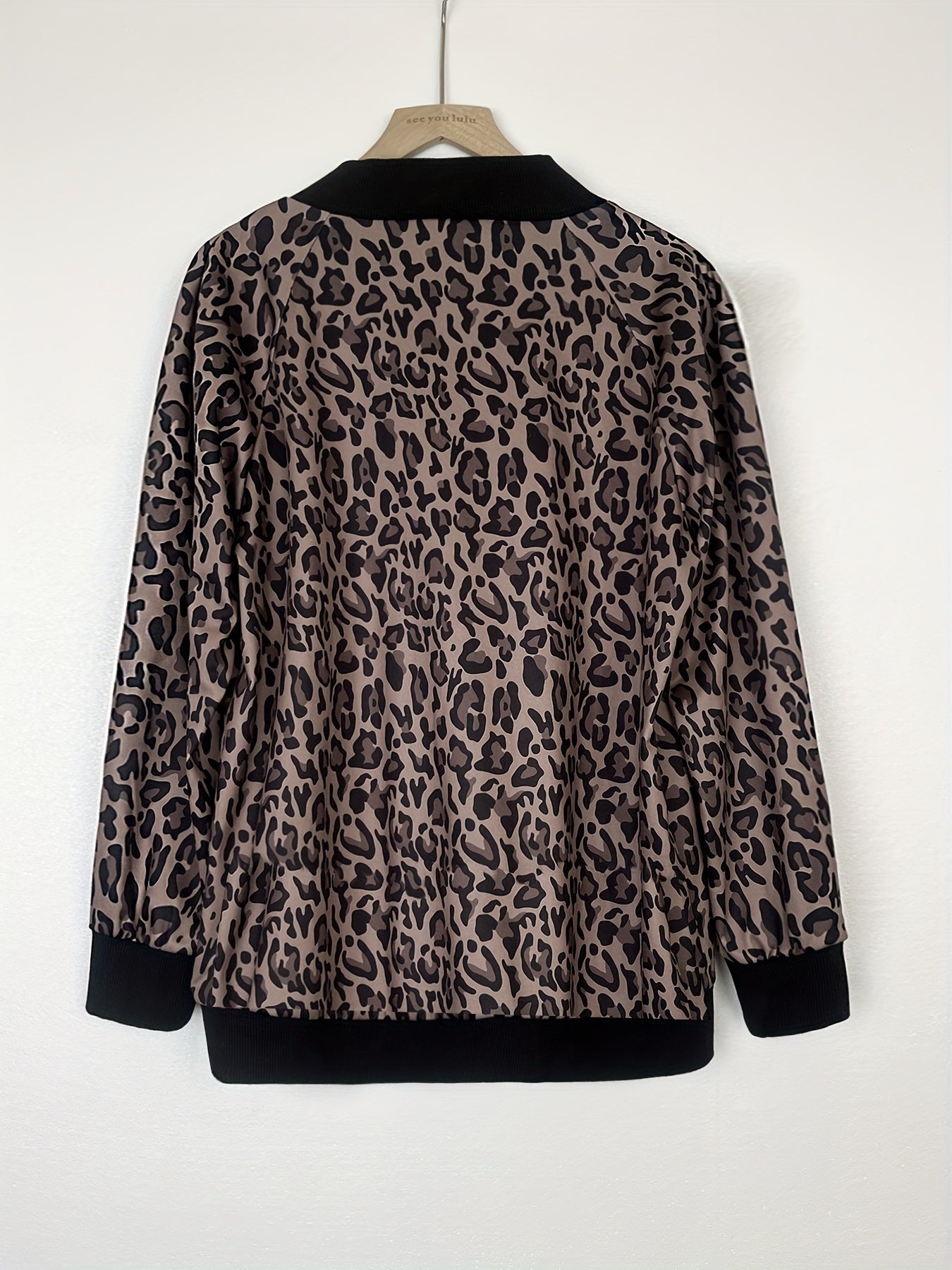 vlovelaw  Leopard Print Bomber Jacket, Casual Zip Up Long Sleeve Outerwear, Women's Clothing