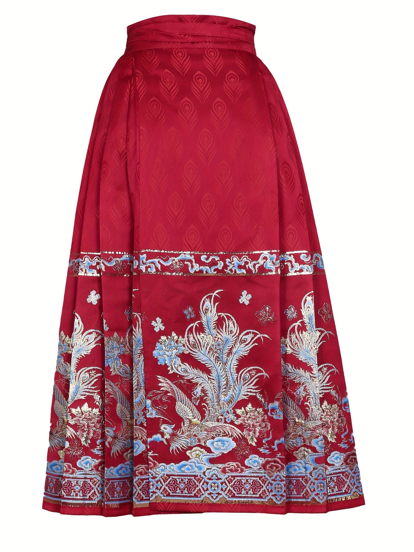 vlovelaw Floral Print Improved Hanfu, Elegant Pleated Midi Lace Up Horse Face Skirt For Festival, Women's Clothing