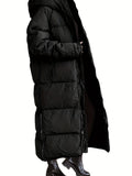 Solid Long Length Down Perka, Casual Hooded Zip Up Warm Outerwear, Women's Clothing