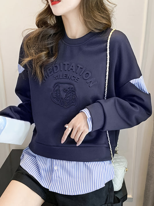 vlovelaw  2 In 1 Letter Pattern Pullover Sweatshirt, Casual Long Sleeve Crew Neck Sweatshirt, Women's Clothing