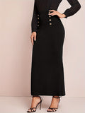 vlovelaw  Double Breasted Skirt, Elegant Solid Skirt For Fall & Winter