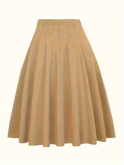 Plus Size Casual Skirt, Women's Plus Solid Knot Front High Rise A-line Midi Skirt
