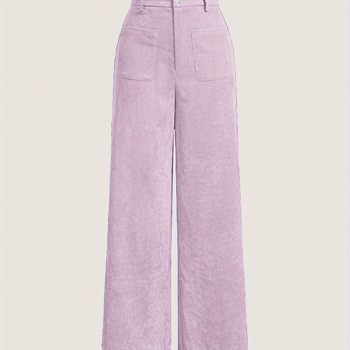 vlovelaw Solid Corduroy Straight Leg Pants, Vintage Patched Pocket Loose Pants, Women's Clothing