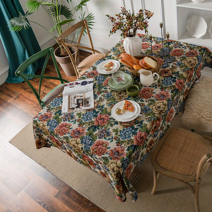 1pc Square Cotton Embroidered Tablecloth - Stylish American Design with Intricate Ball Flower Embroidery - Perfect for Christmas, Adds Elegance to Your Home Decor