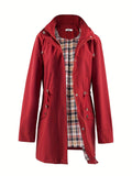 vlovelaw  Drawstring Waist Hooded Zip Up Coat, Casual Long Sleeve Coat For Fall & Winter, Women's Clothing