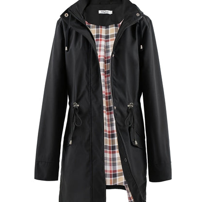 vlovelaw  Drawstring Waist Hooded Zip Up Coat, Casual Long Sleeve Coat For Fall & Winter, Women's Clothing