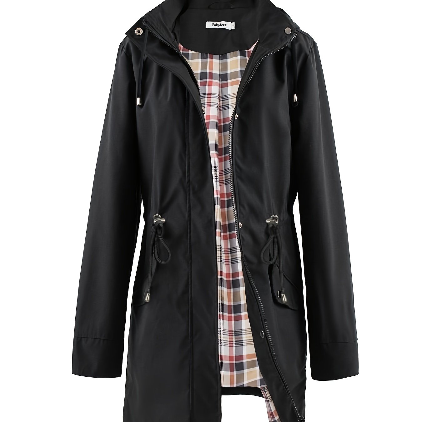 vlovelaw  Drawstring Waist Hooded Zip Up Coat, Casual Long Sleeve Coat For Fall & Winter, Women's Clothing
