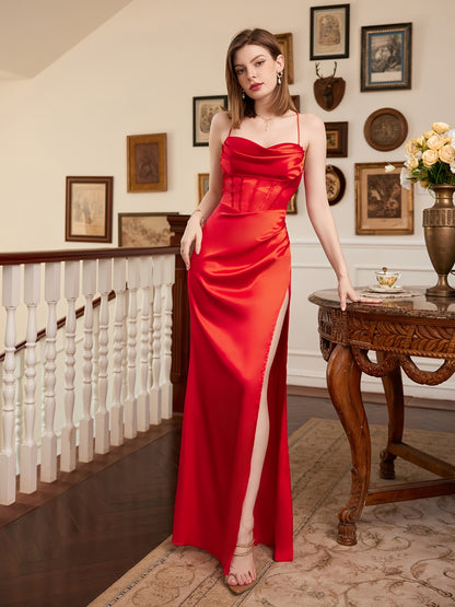 vlovelaw Cowl Neck Corset Cami Dress, Satin Formal Cocktail Prom Dress, Women's Clothing